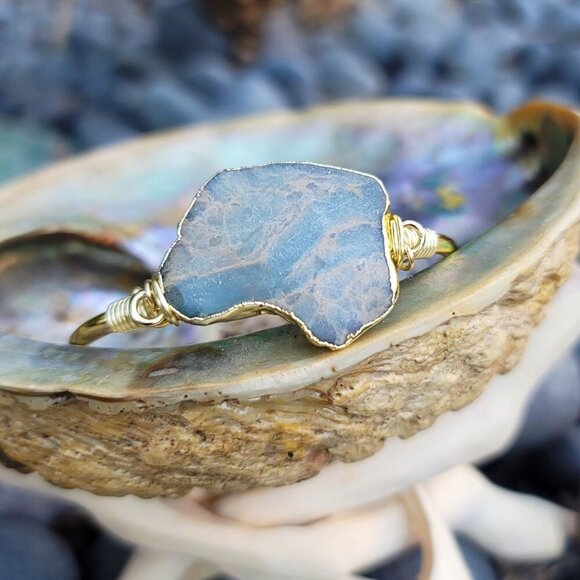 Ocean Jasper Cuff ✦ Emotional Talisman ✦ 14Kt Gold Wire Wrap Crystal Bracelet - Picture 4 of 6